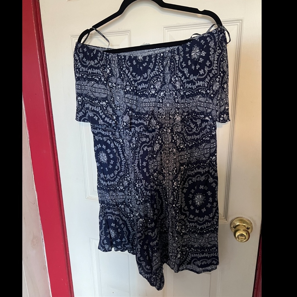 Navy & White Paisley Romper - Picture 1 of 6